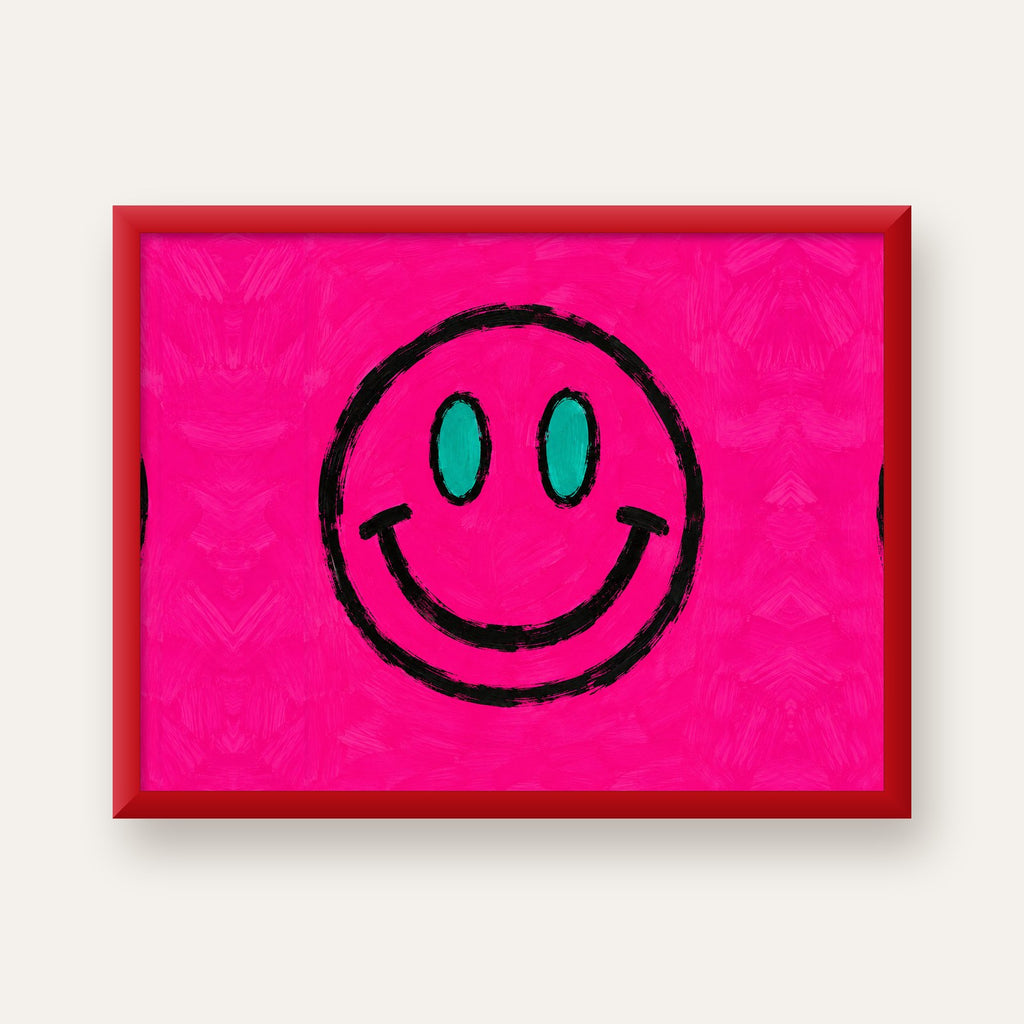 Pembe Zeminli Modern Gülümseyen Yüz Poster — kırmızı çerçeveli