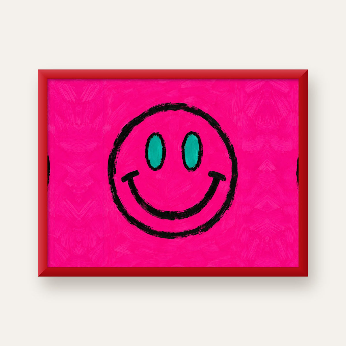 Pembe Zeminli Modern Gülümseyen Yüz Poster — kırmızı çerçeveli