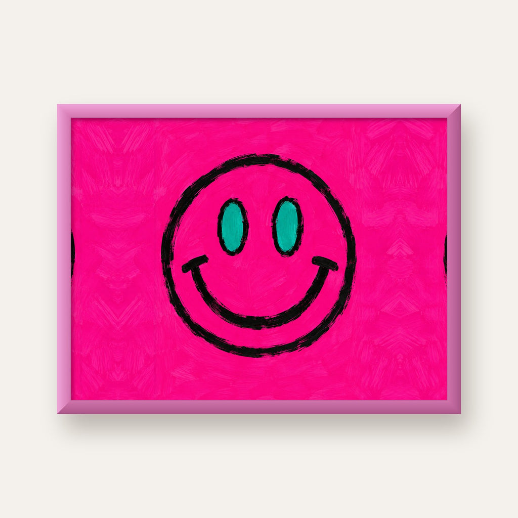 Pembe Zeminli Modern Gülümseyen Yüz Poster — pembe çerçeveli