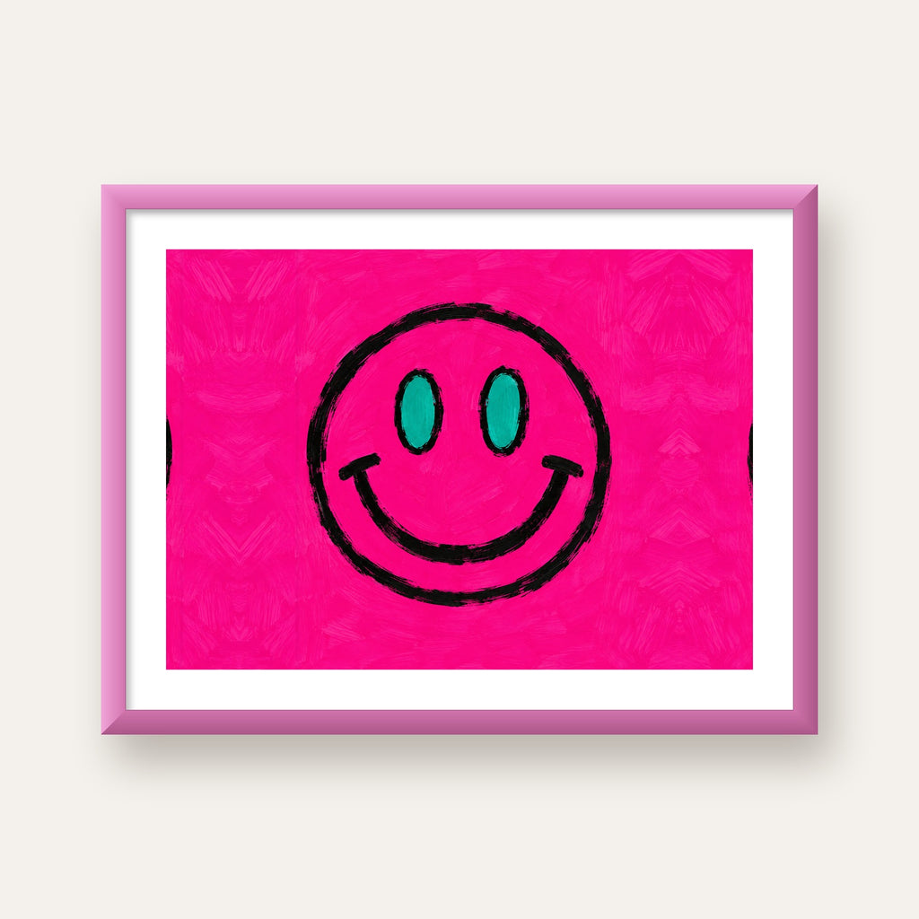 Pembe Zeminli Modern Gülümseyen Yüz Poster — pembe çerçeveli paspartulu