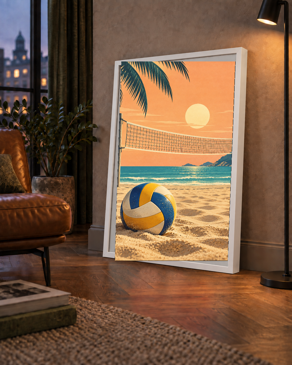 Plaj Voleybolu ve Gün Batımı Poster – Nostaljik Duvar Dekoru