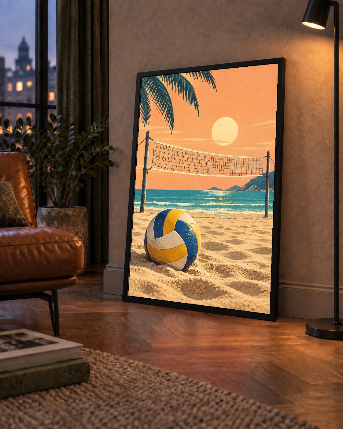 Plaj Voleybolu ve Gün Batımı Poster – Nostaljik Duvar Dekoru