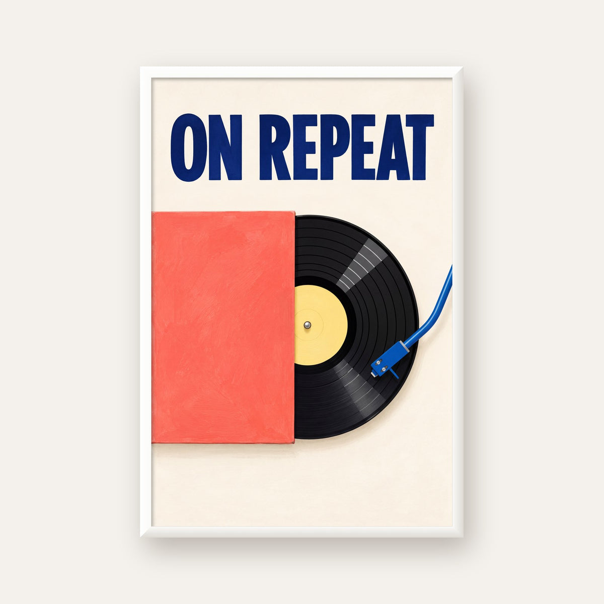 ON REPEAT Plak Poster – Modern Yağlı Boya Müzik Duvar Dekoru — beyaz çerçeveli dikey poster