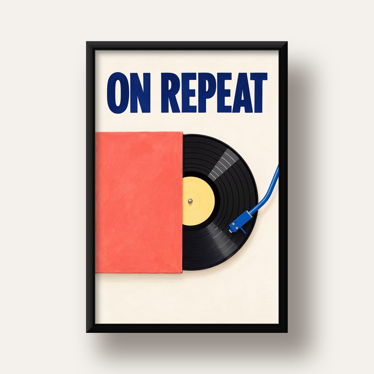 ON REPEAT Plak Poster – Modern Yağlı Boya Müzik Duvar Dekoru — siyah derin çerçeveli