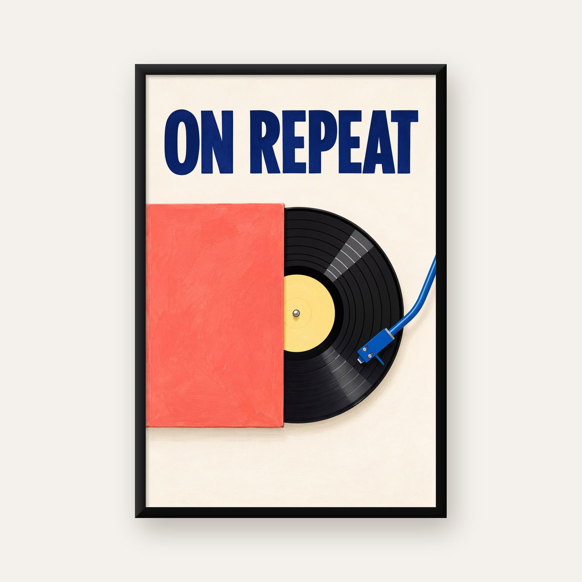 ON REPEAT Plak Poster – Modern Yağlı Boya Müzik Duvar Dekoru — ceviz çerçeveli