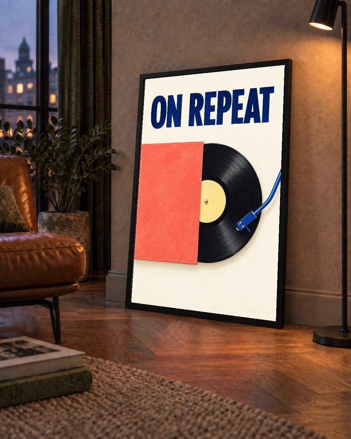 ON REPEAT Plak Poster – Modern Yağlı Boya Müzik Duvar Dekoru