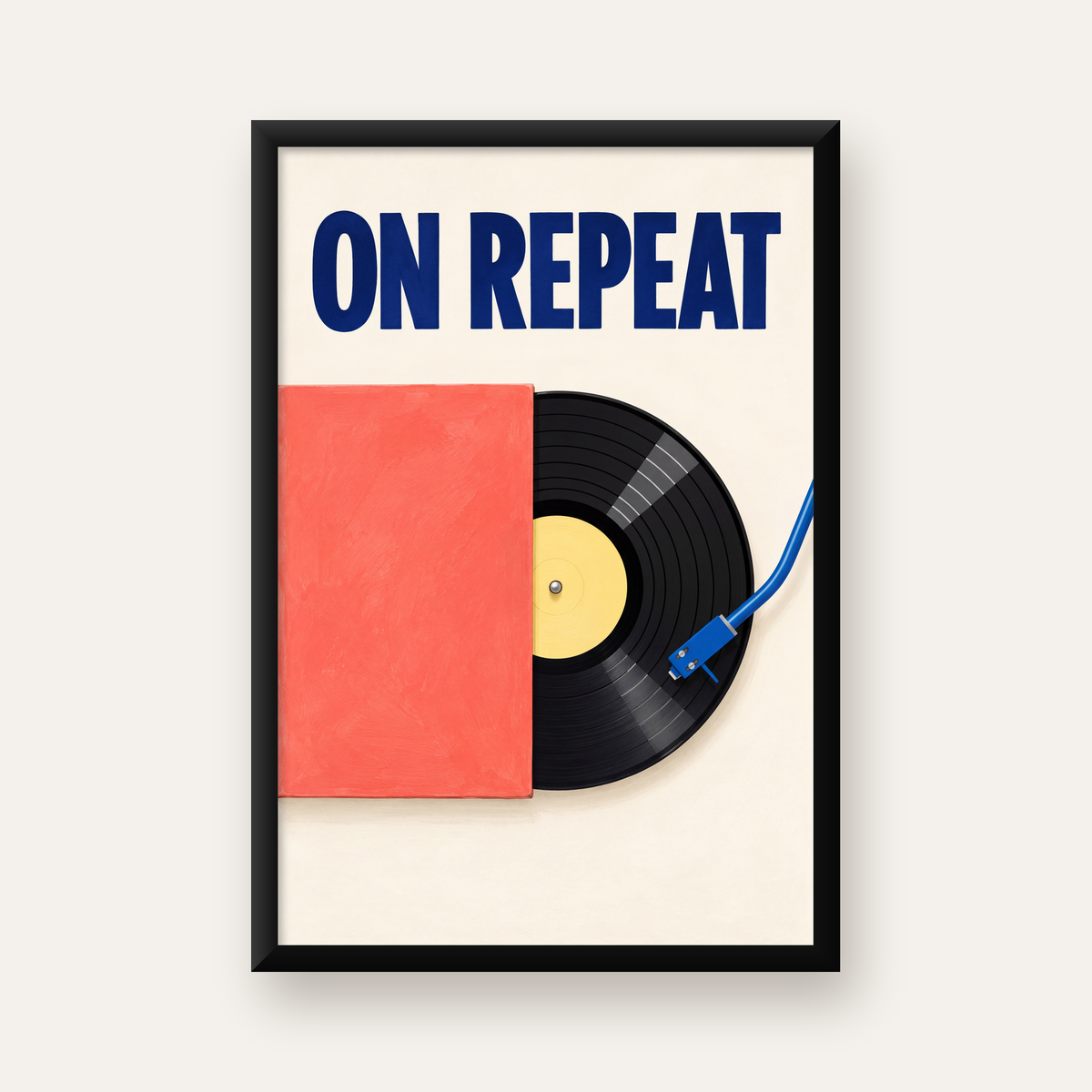 ON REPEAT Plak Poster – Modern Yağlı Boya Müzik Duvar Dekoru — düz siyah çerçeveli duvar posteri