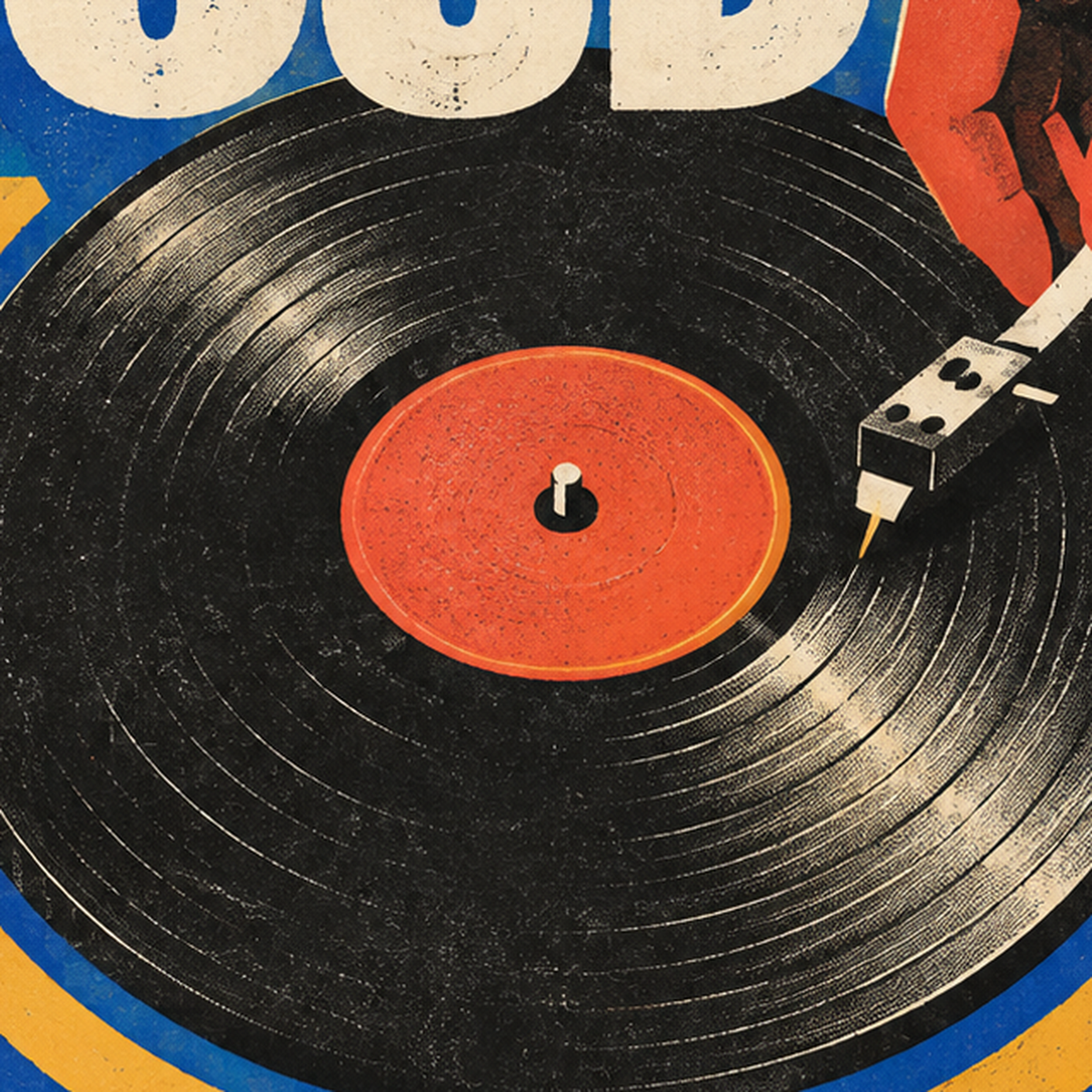 PLAY IT LOUD Retro Vinil Plak & Müzik Temalı Poster — baskının yakın çekimi, kâğıt dokusu ve renk detayı