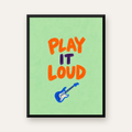 PLAY IT LOUD Elektrik Gitar Temalı Poster – Motive Edici Duvar Dekoru — Dikey baskı, düz siyah çerçeveli duvar posteri