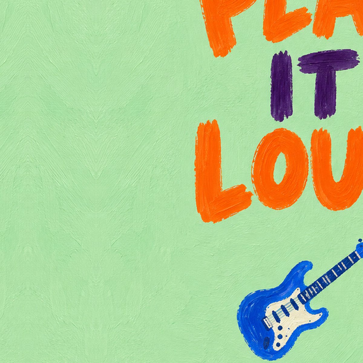 PLAY IT LOUD Elektrik Gitar Temalı Poster – Motive Edici Duvar Dekoru — baskının yakın çekimi, kâğıt dokusu ve renk detayı