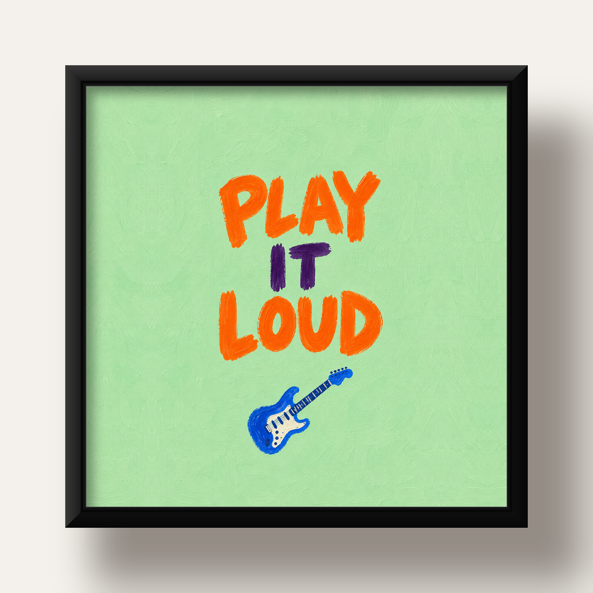 PLAY LOUD Elektrik Gitar Poster – Renkli ve Canlı Duvar Sanatı — siyah derin çerçeveli
