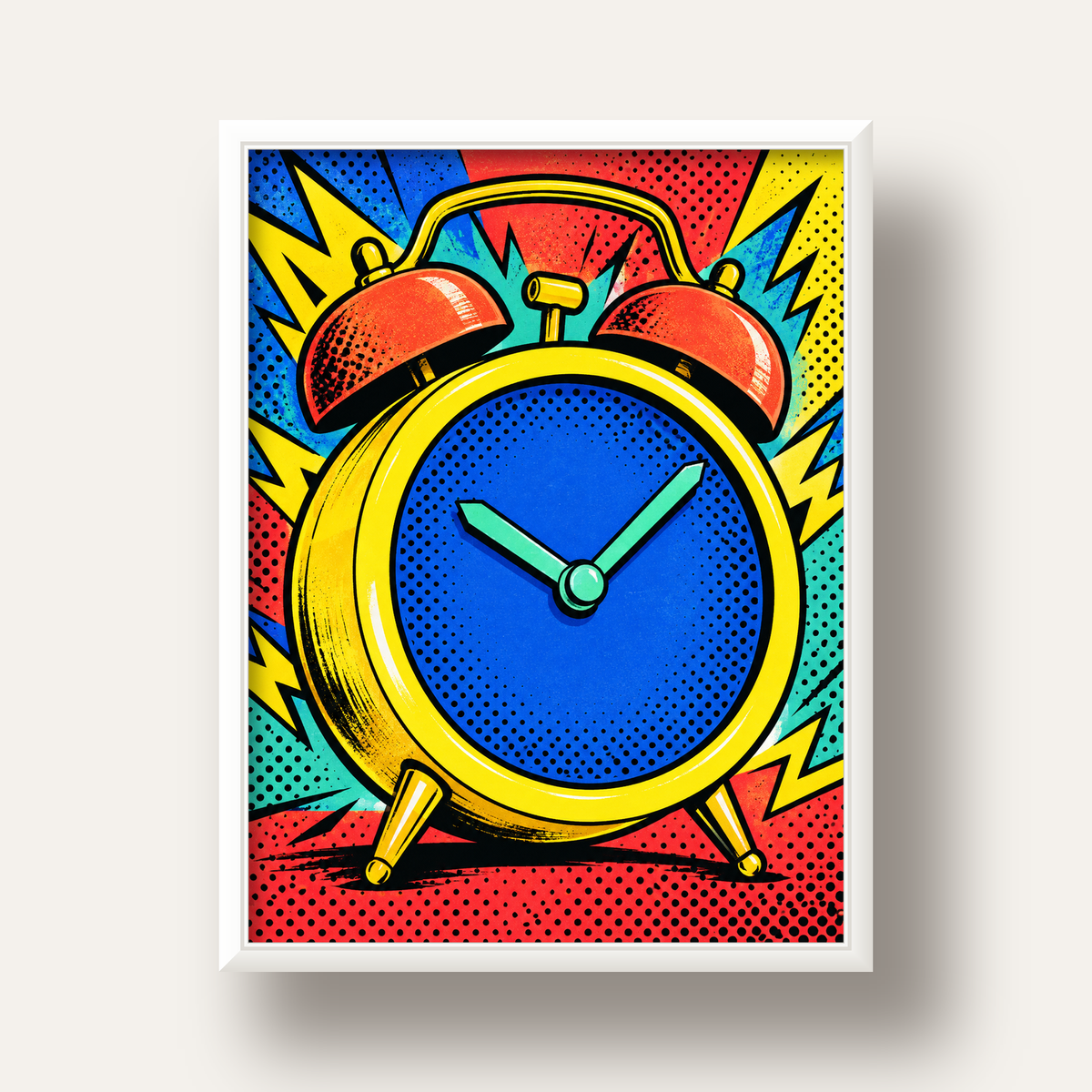 Pop Art Çalar Saat Poster – Renkli Duvar Dekoru — beyaz derin çerçeveli