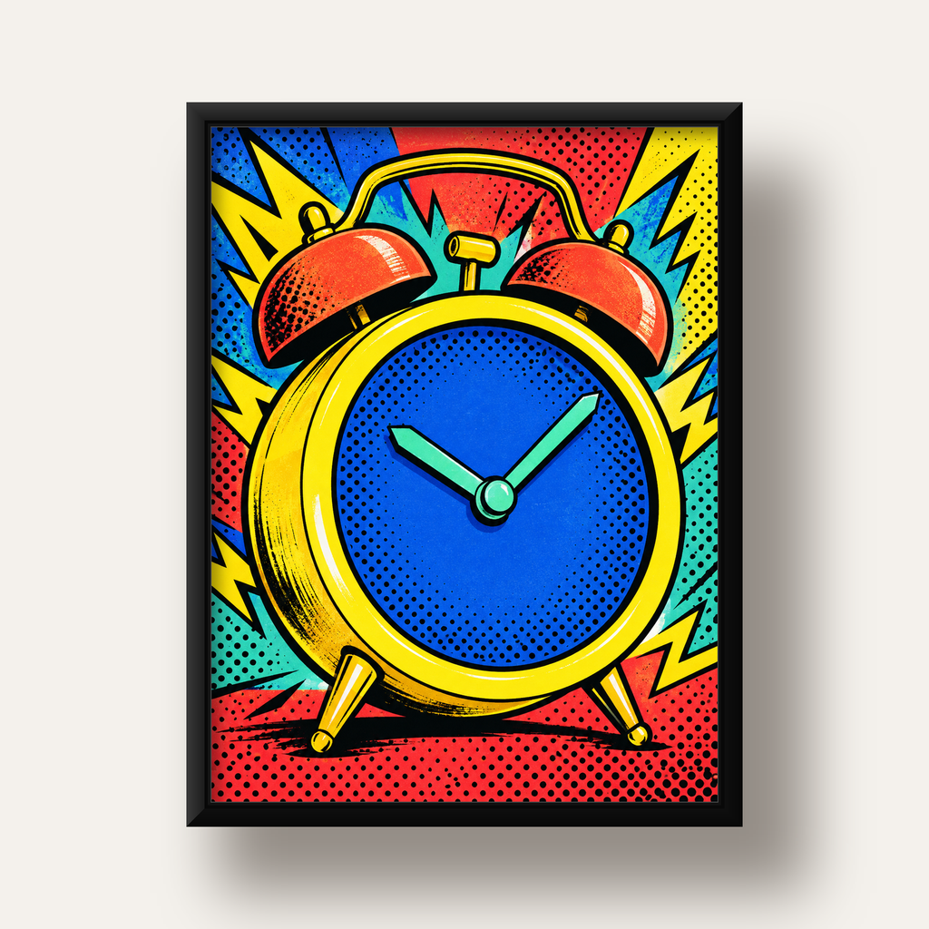 Pop Art Çalar Saat Poster – Renkli Duvar Dekoru — siyah derin çerçeveli