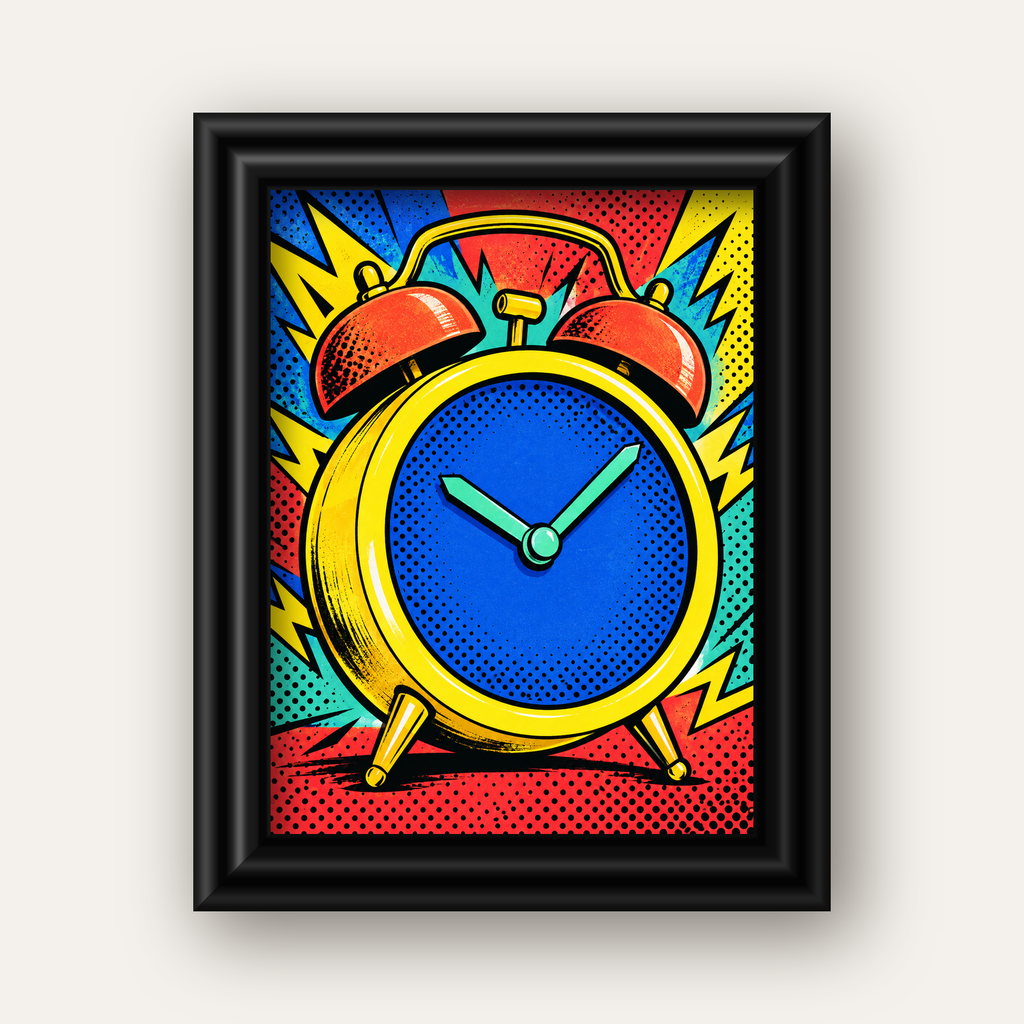 Pop Art Çalar Saat Poster – Renkli Duvar Dekoru — siyah galeri çerçeveli