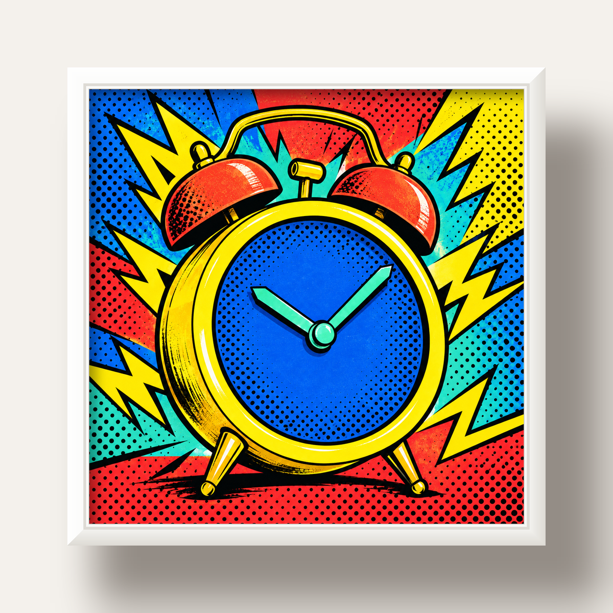 Pop Art Çalar Saat Poster – Renkli Duvar Dekoru — beyaz derin çerçeveli
