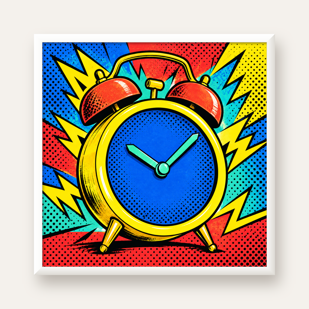 Pop Art Çalar Saat Poster – Renkli Duvar Dekoru — beyaz çerçeveli kare poster