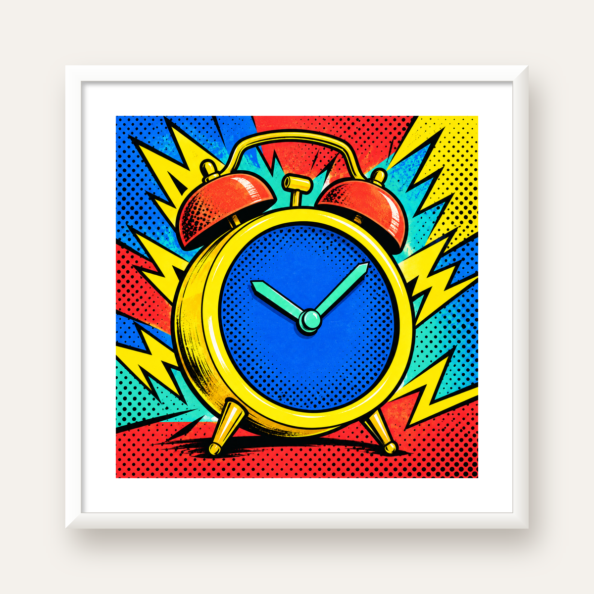 Pop Art Çalar Saat Poster – Renkli Duvar Dekoru — beyaz çerçeveli kare poster
