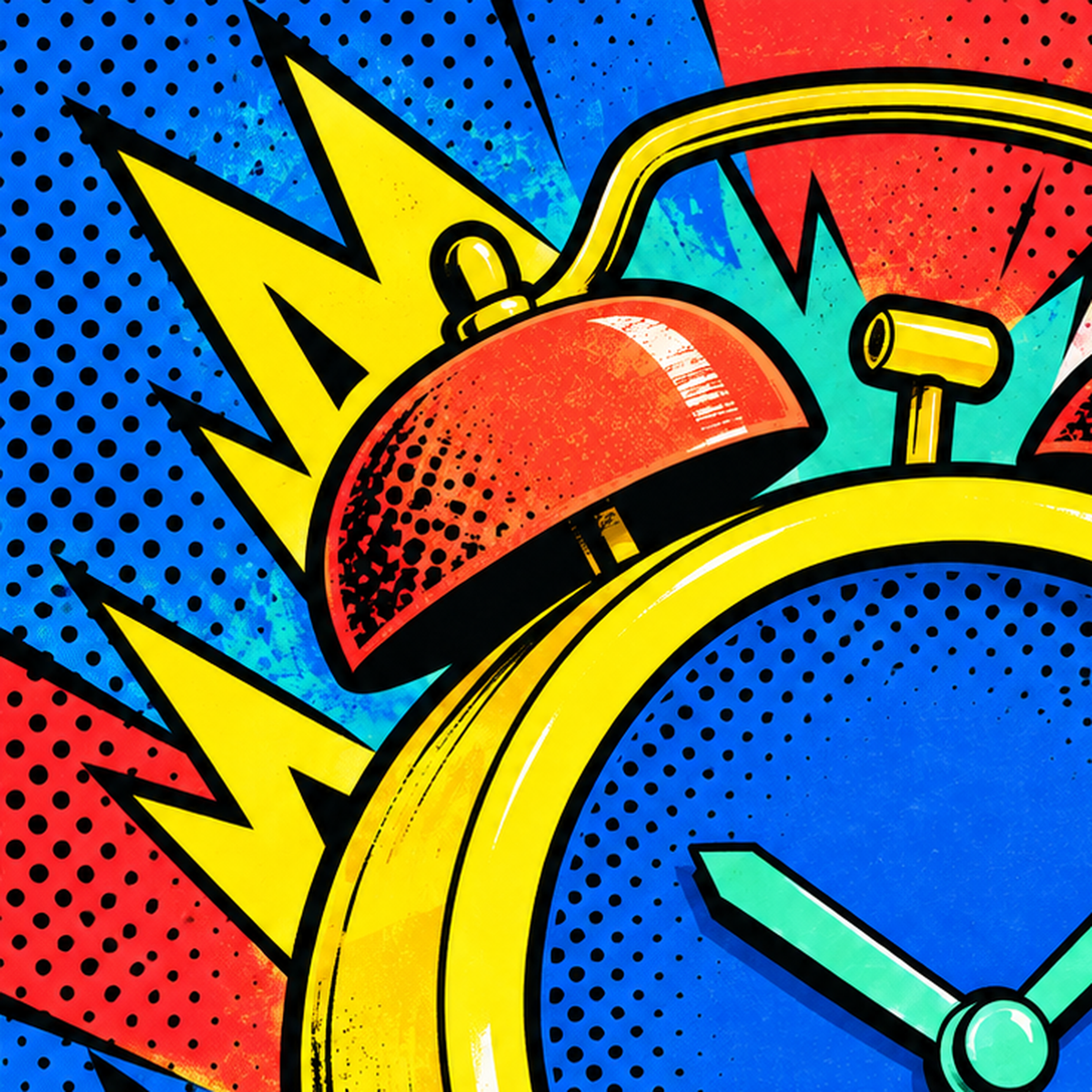 Pop Art Çalar Saat Poster – Renkli Duvar Dekoru — baskının yakın çekimi, kâğıt dokusu ve renk detayı