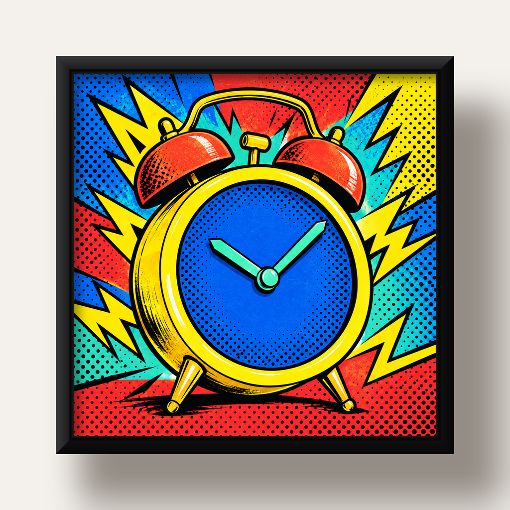 Pop Art Çalar Saat Poster – Renkli Duvar Dekoru — siyah derin çerçeveli