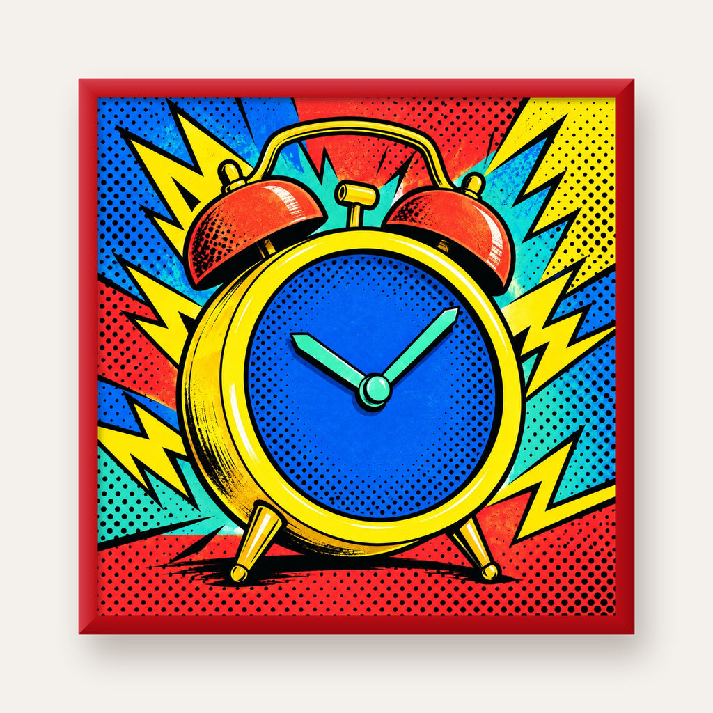 Pop Art Çalar Saat Poster – Renkli Duvar Dekoru — kırmızı çerçeveli