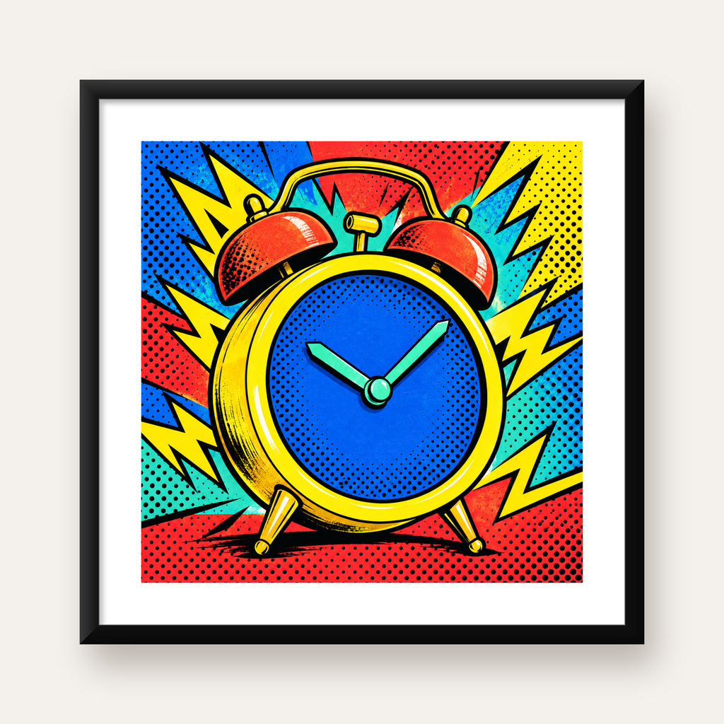 Pop Art Çalar Saat Poster – Renkli Duvar Dekoru — Kare baskı, beyaz paspartulu