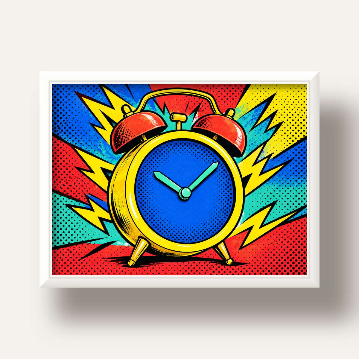 Pop Art Çalar Saat Poster – Renkli Duvar Dekoru — beyaz derin çerçeveli