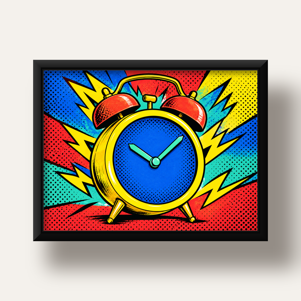 Pop Art Çalar Saat Poster – Renkli Duvar Dekoru — siyah derin çerçeveli