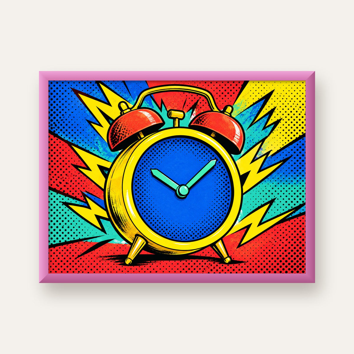 Pop Art Çalar Saat Poster – Renkli Duvar Dekoru — pembe çerçeveli