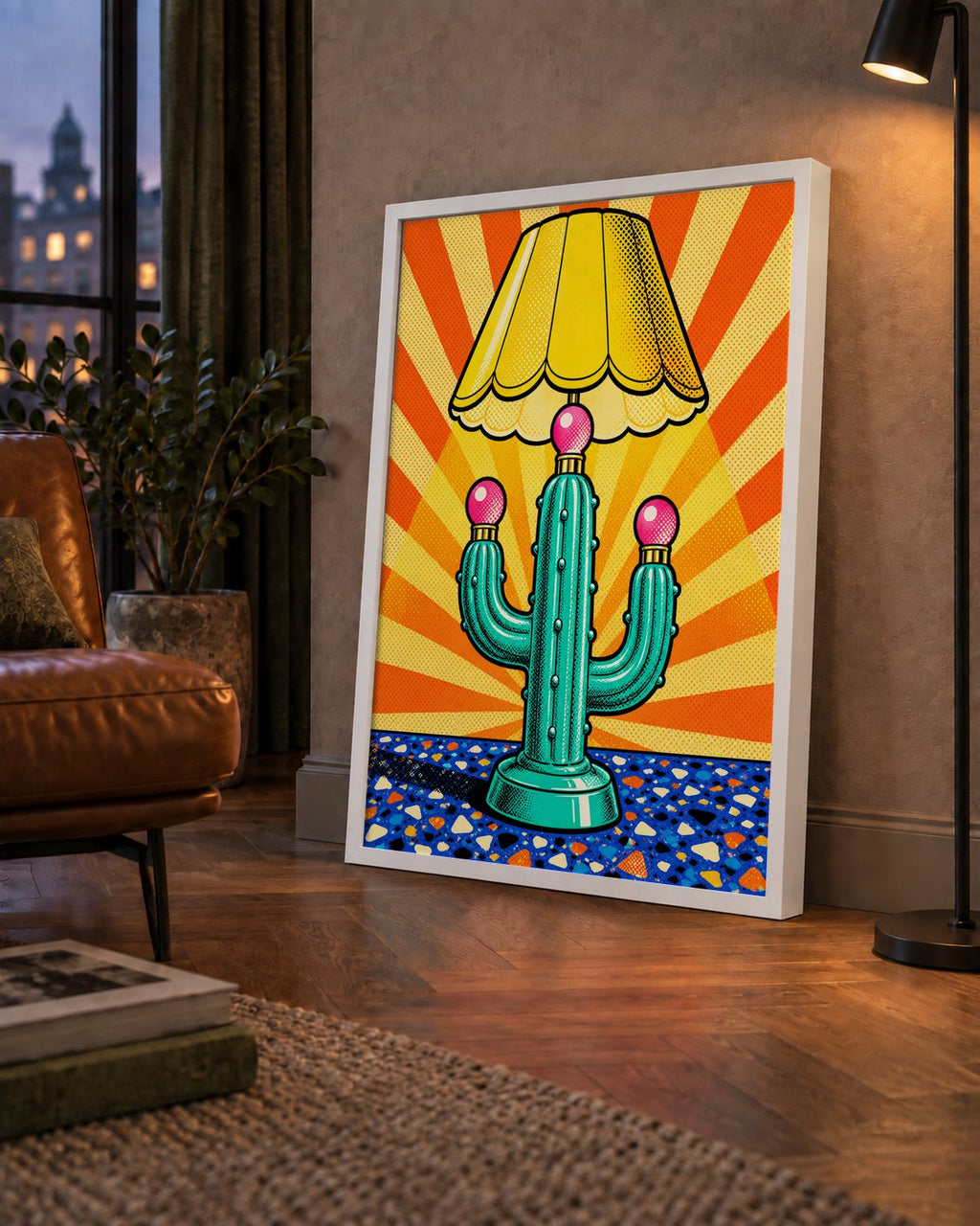 Kaktüs Abajur Pop Art Poster – Renkli Retro Çizgi Roman Tasarımı