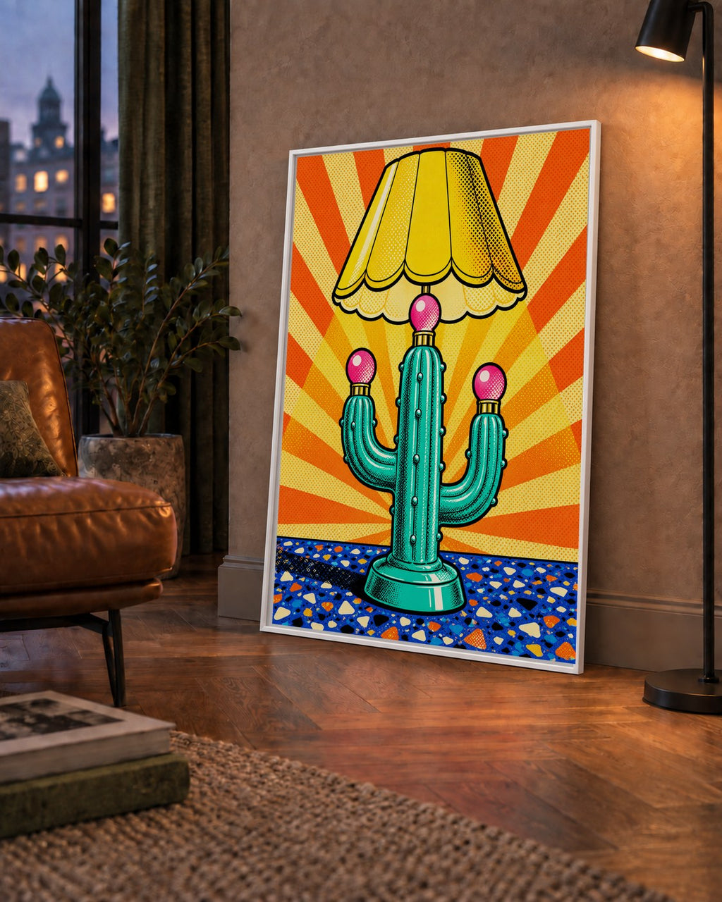 Kaktüs Abajur Pop Art Poster – Renkli Retro Çizgi Roman Tasarımı