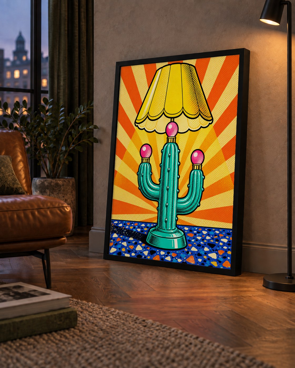 Kaktüs Abajur Pop Art Poster – Renkli Retro Çizgi Roman Tasarımı