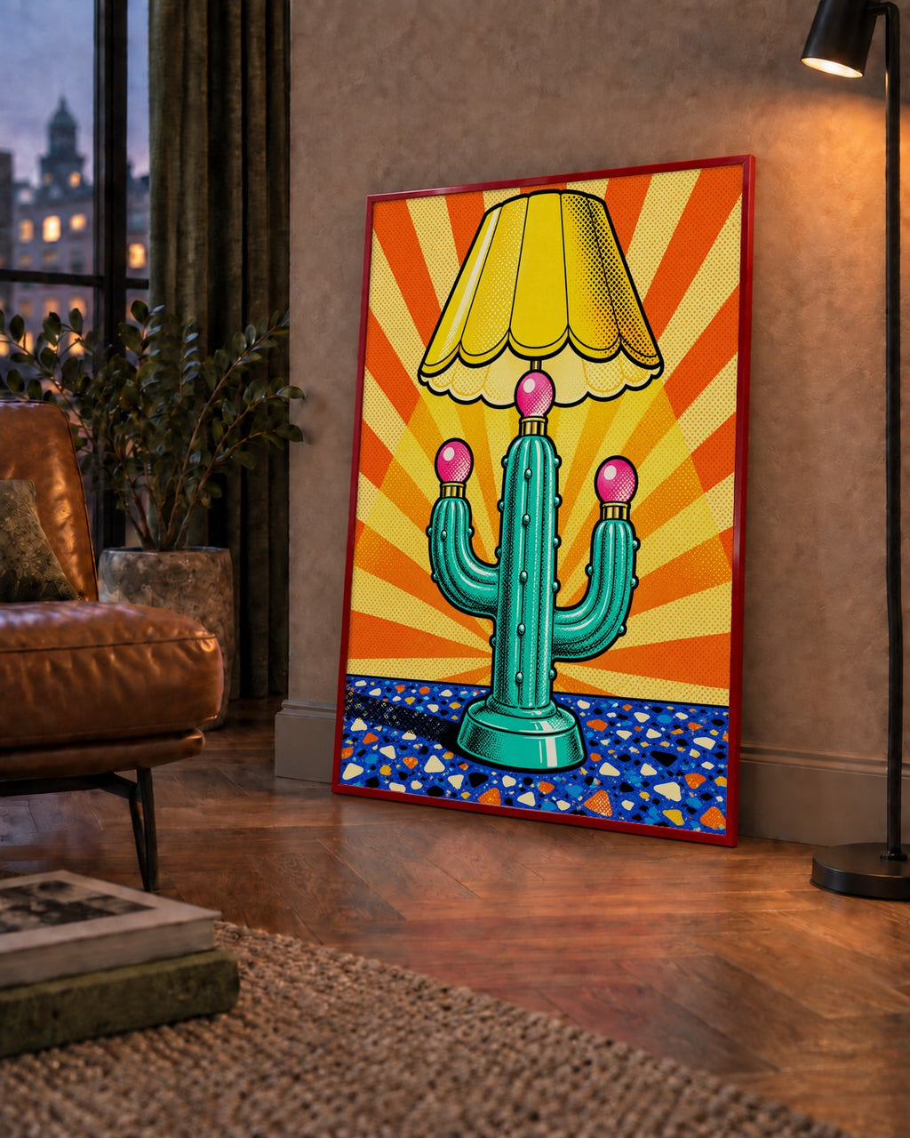 Kaktüs Abajur Pop Art Poster – Renkli Retro Çizgi Roman Tasarımı