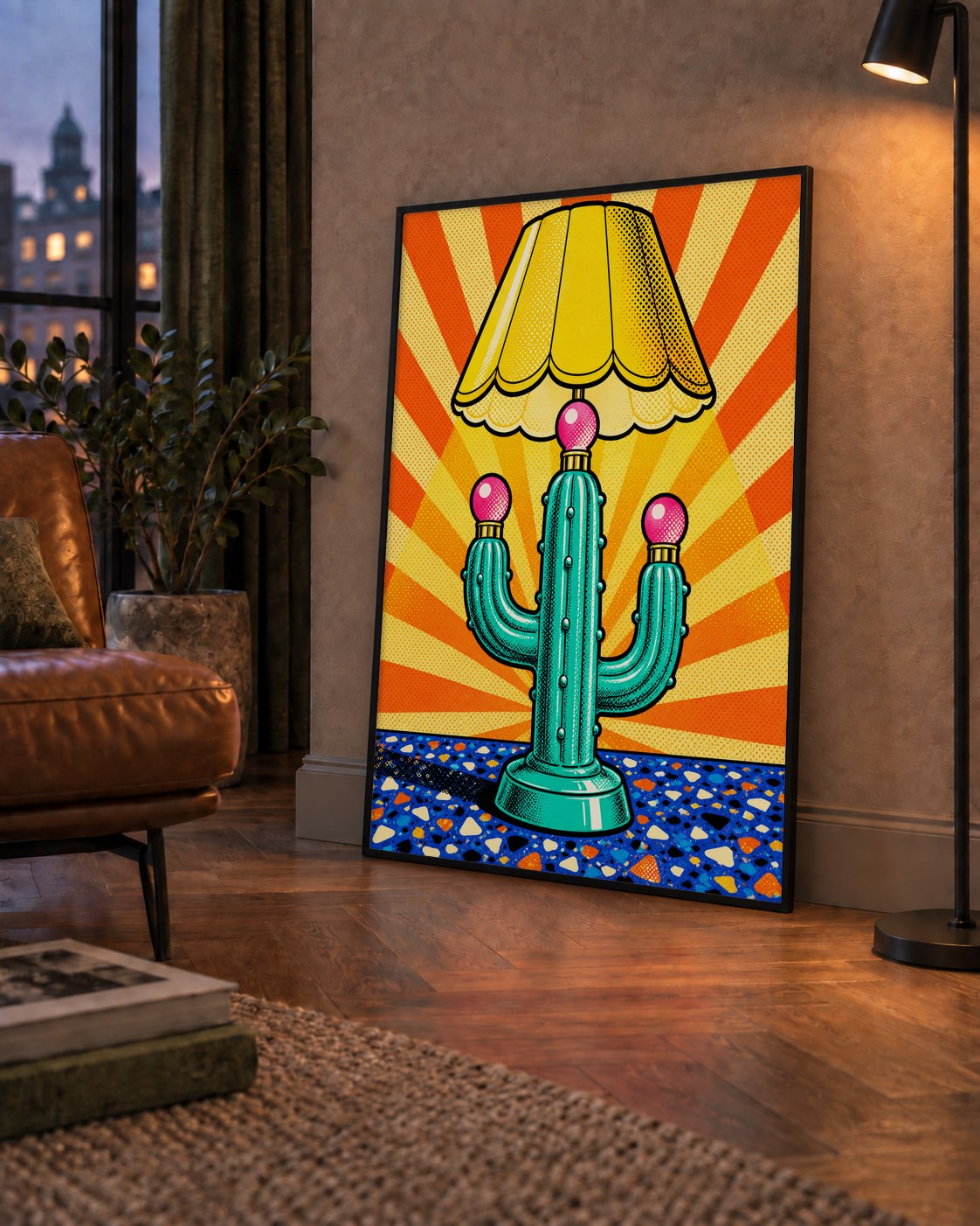 Kaktüs Abajur Pop Art Poster – Renkli Retro Çizgi Roman Tasarımı