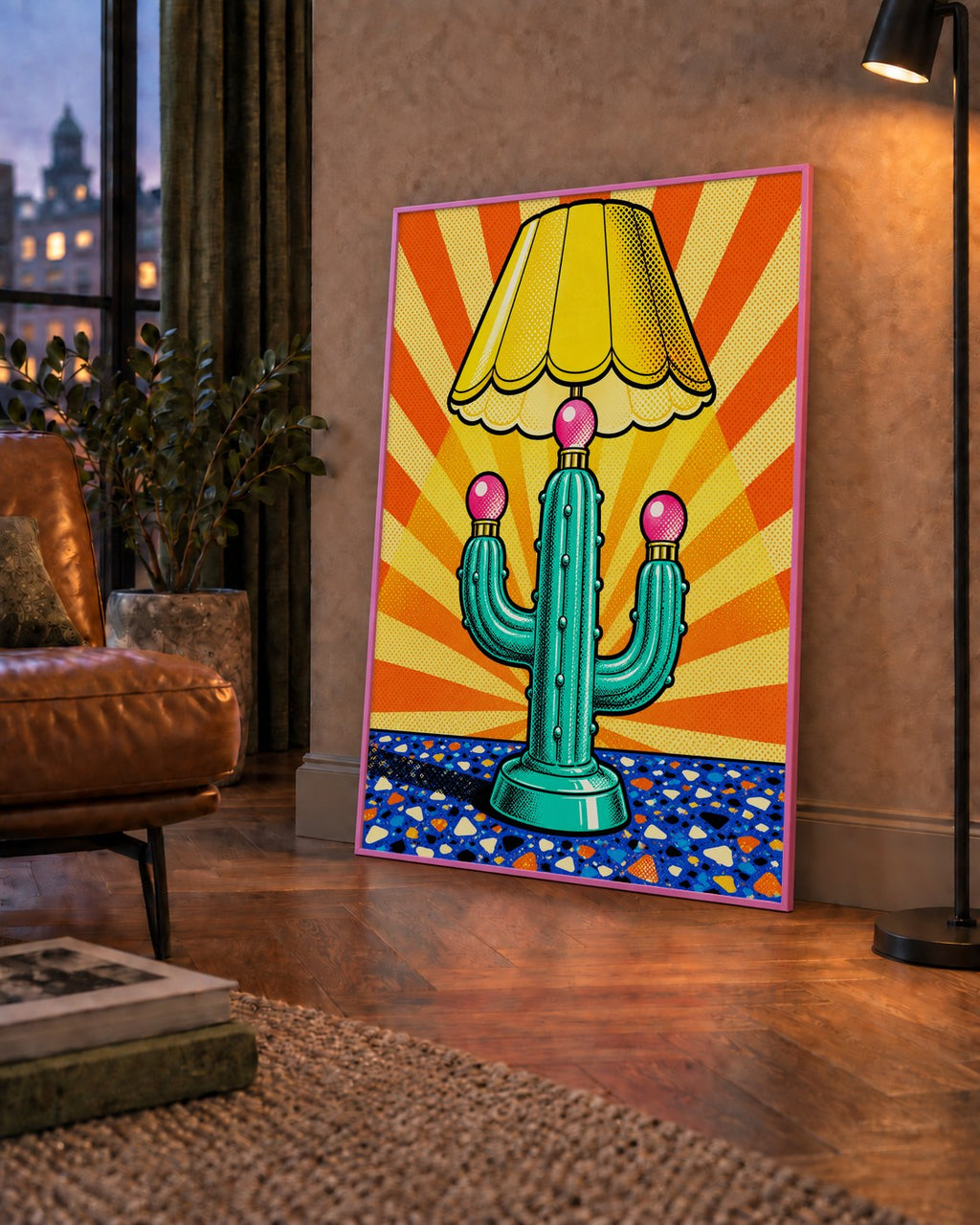 Kaktüs Abajur Pop Art Poster – Renkli Retro Çizgi Roman Tasarımı