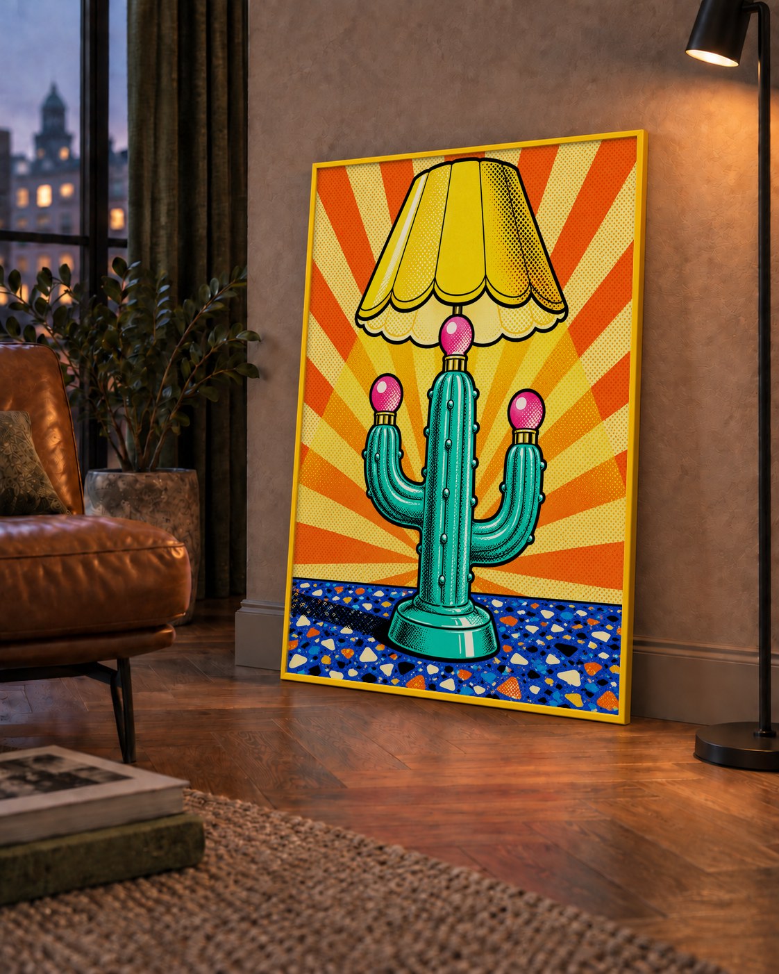 Kaktüs Abajur Pop Art Poster – Renkli Retro Çizgi Roman Tasarımı