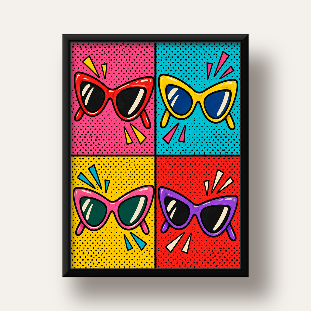 Pop Art Gözlük Desenli Renkli Modern Poster Duvar Tablosu — siyah derin çerçeveli