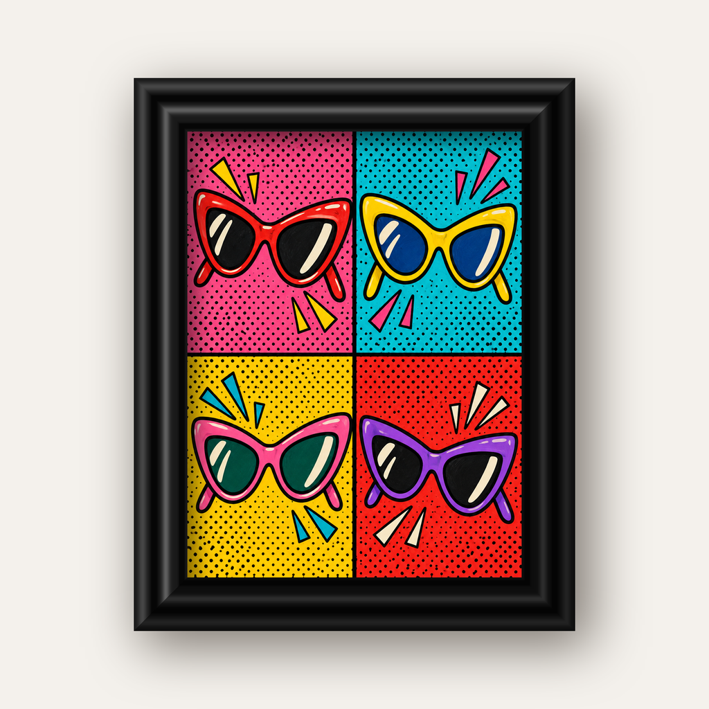Pop Art Gözlük Desenli Renkli Modern Poster Duvar Tablosu — siyah galeri çerçeveli
