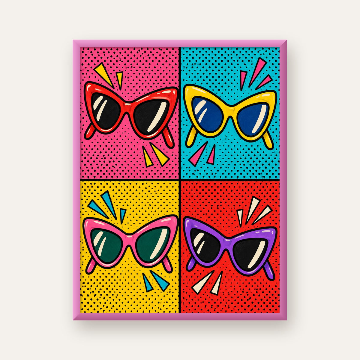 Pop Art Gözlük Desenli Renkli Modern Poster Duvar Tablosu — pembe çerçeveli