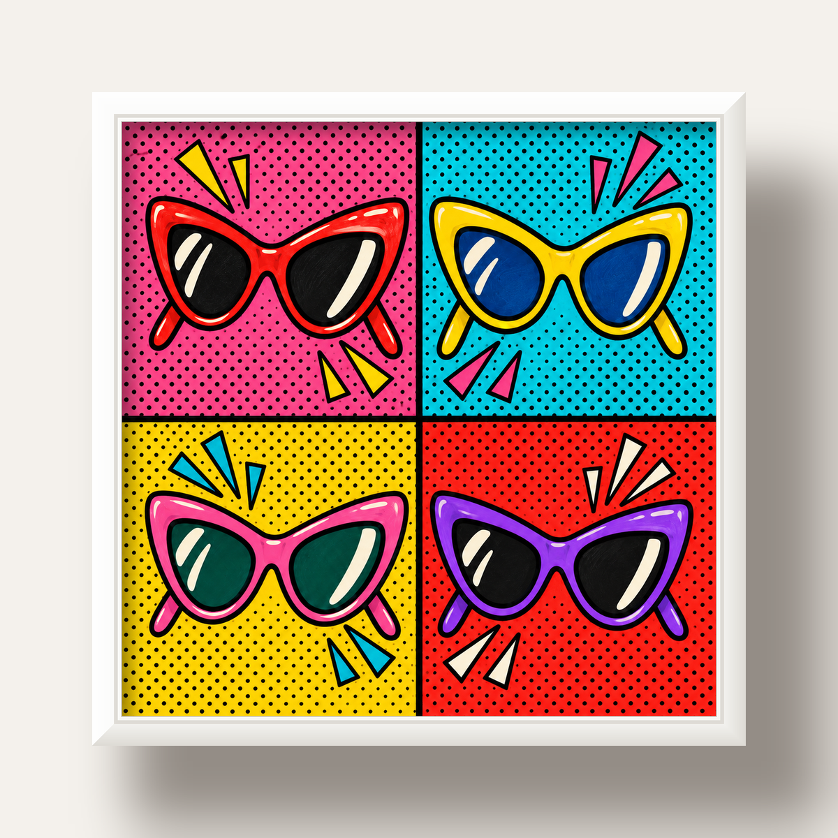 Pop Art Gözlük Desenli Renkli Modern Poster Duvar Tablosu — beyaz derin çerçeveli