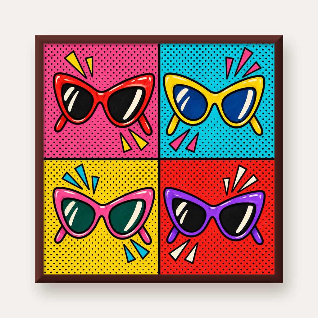 Pop Art Gözlük Desenli Renkli Modern Poster Duvar Tablosu — ceviz çerçeveli