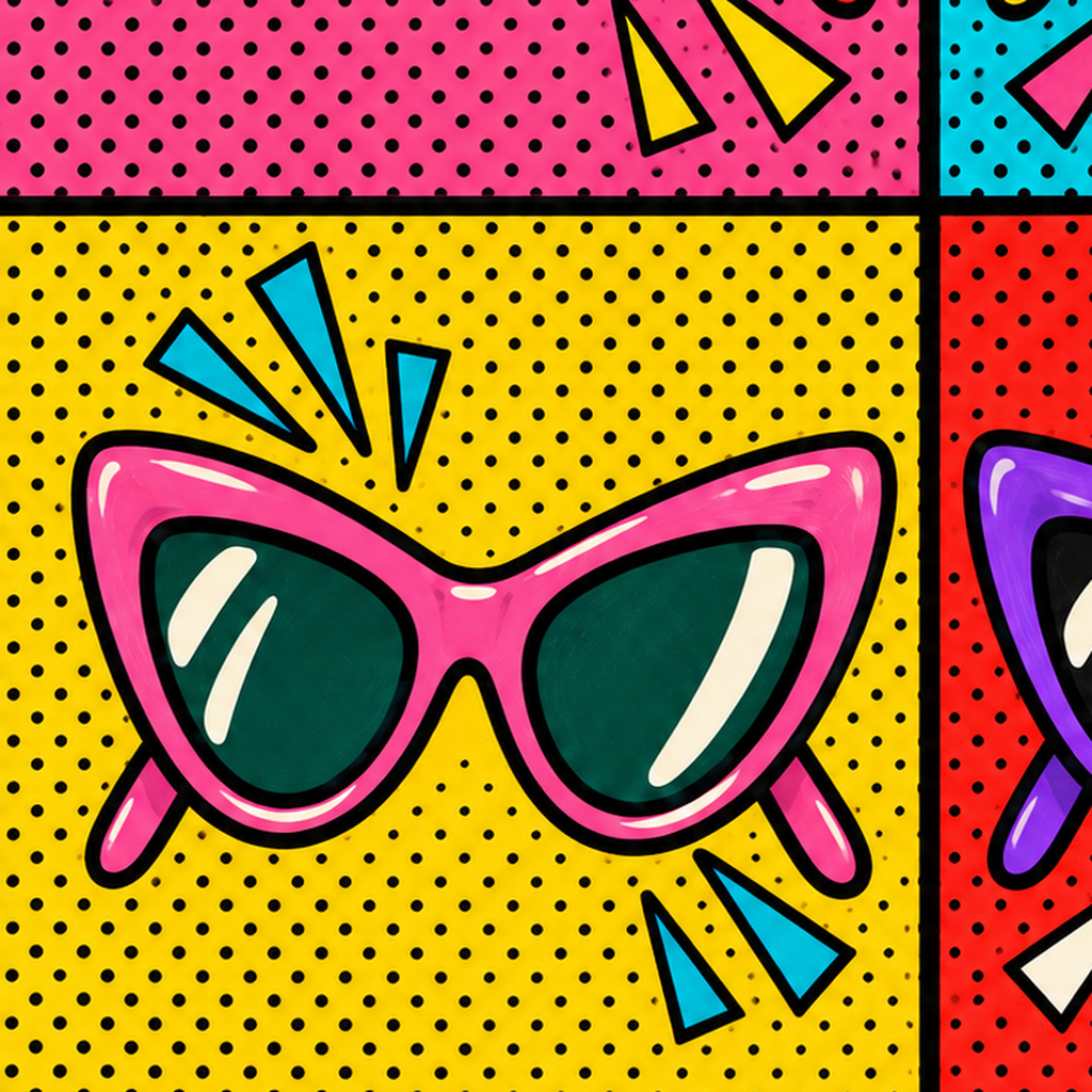Pop Art Gözlük Desenli Renkli Modern Poster Duvar Tablosu — baskının yakın çekimi, kâğıt dokusu ve renk detayı