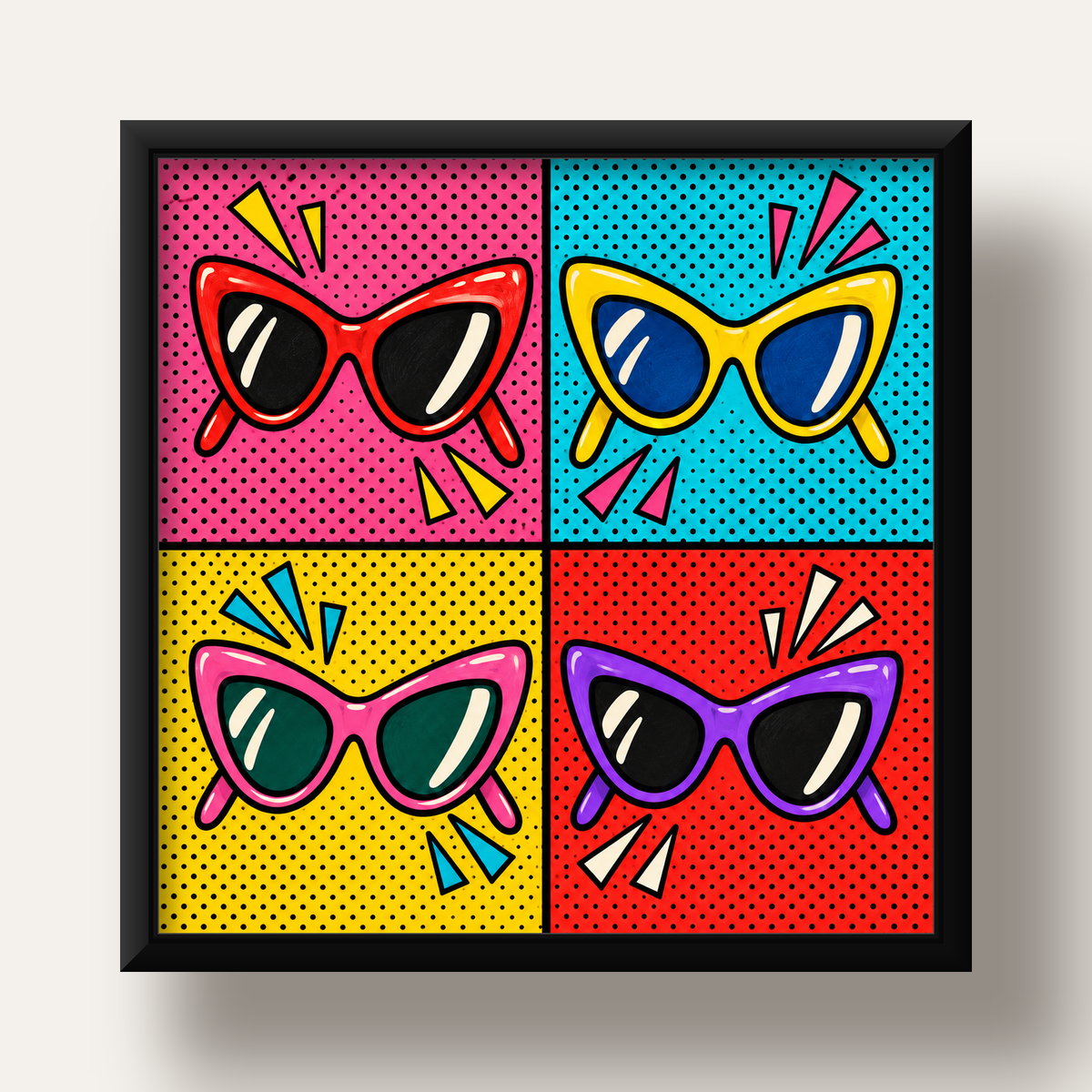 Pop Art Gözlük Desenli Renkli Modern Poster Duvar Tablosu — siyah derin çerçeveli