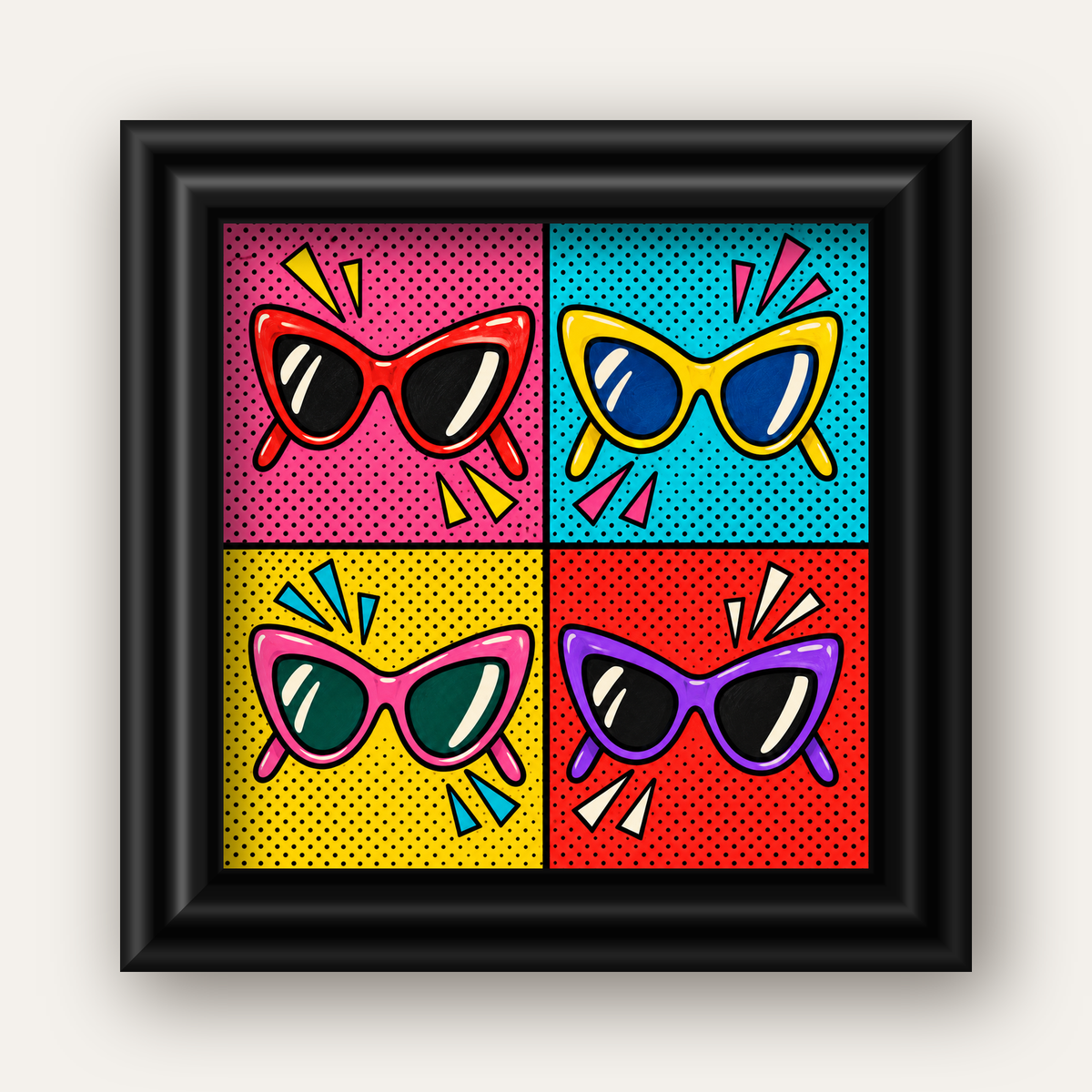 Pop Art Gözlük Desenli Renkli Modern Poster Duvar Tablosu — siyah galeri çerçeveli