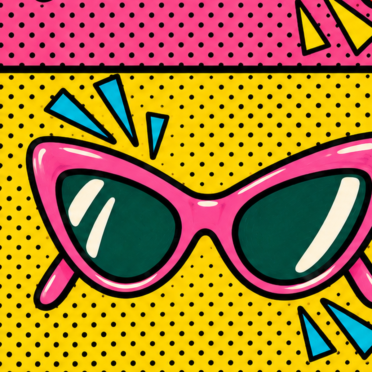 Pop Art Gözlük Desenli Renkli Modern Poster Duvar Tablosu — baskının yakın çekimi, kâğıt dokusu ve renk detayı