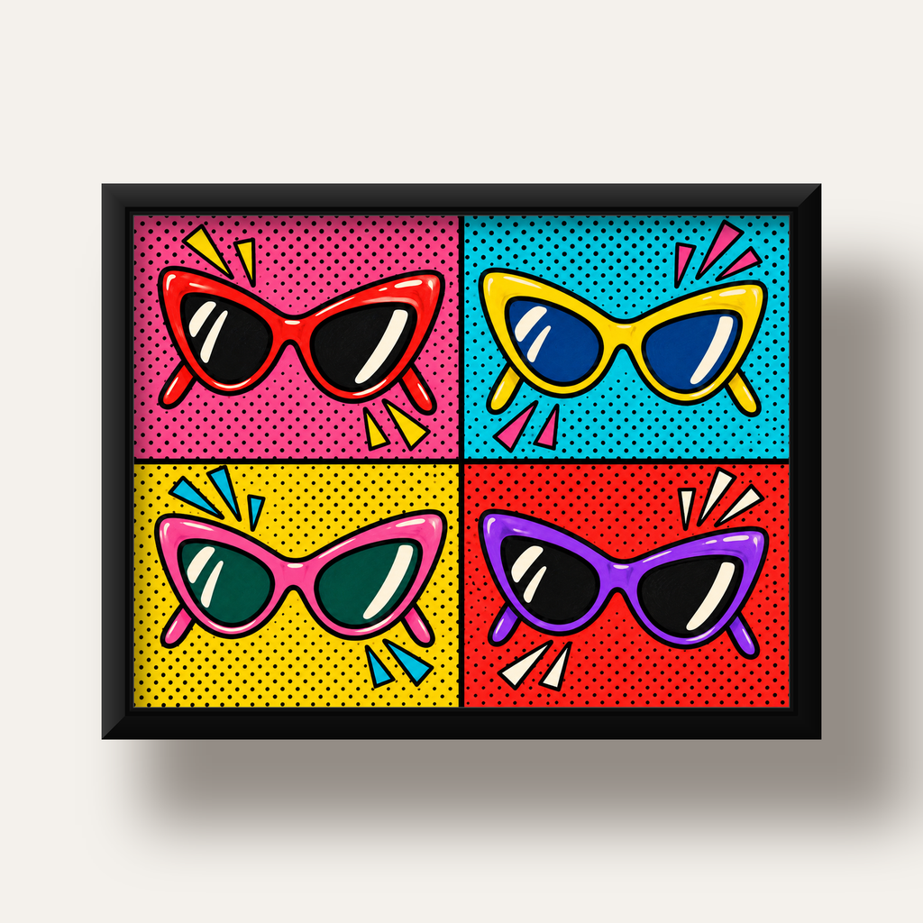 Pop Art Gözlük Desenli Renkli Modern Poster Duvar Tablosu — siyah derin çerçeveli