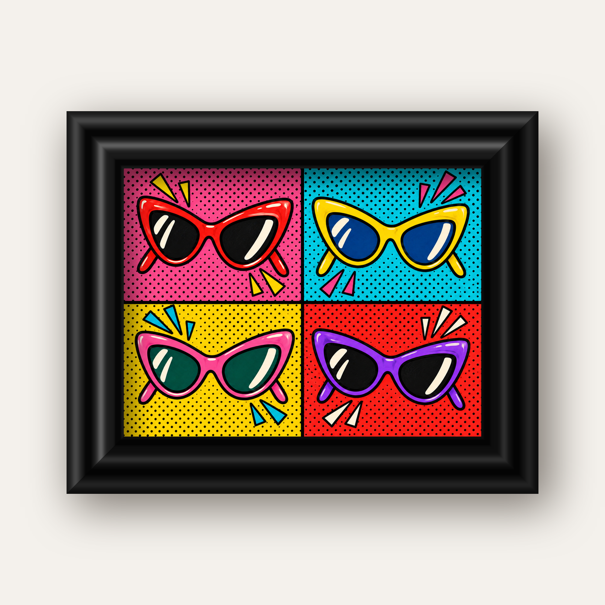 Pop Art Gözlük Desenli Renkli Modern Poster Duvar Tablosu — siyah galeri çerçeveli