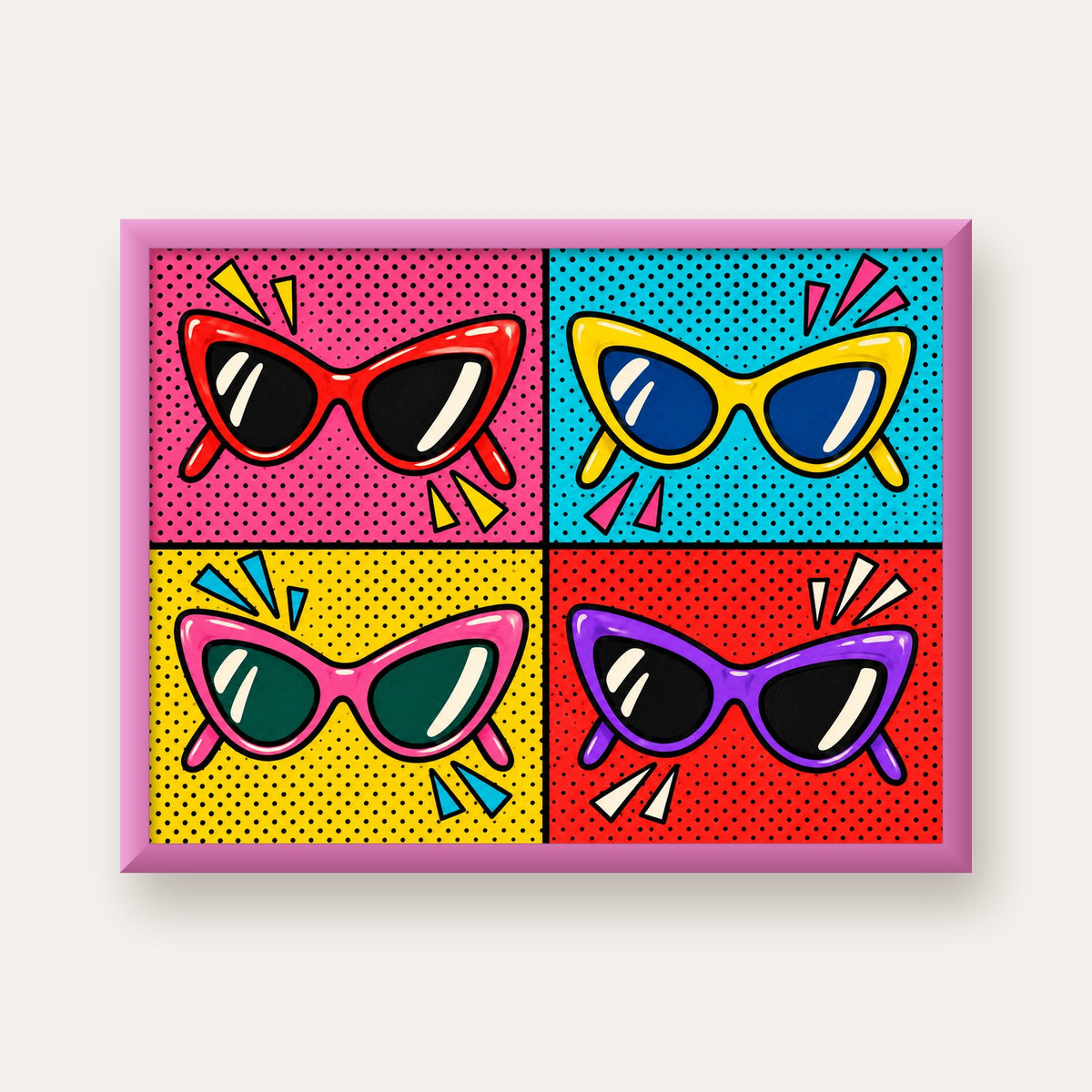 Pop Art Gözlük Desenli Renkli Modern Poster Duvar Tablosu — pembe çerçeveli