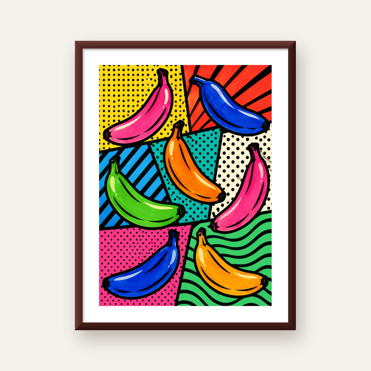 Renkli Pop Art Muzlar Poster – Modern ve Canlı Duvar Dekoru — ceviz çerçeveli paspartulu
