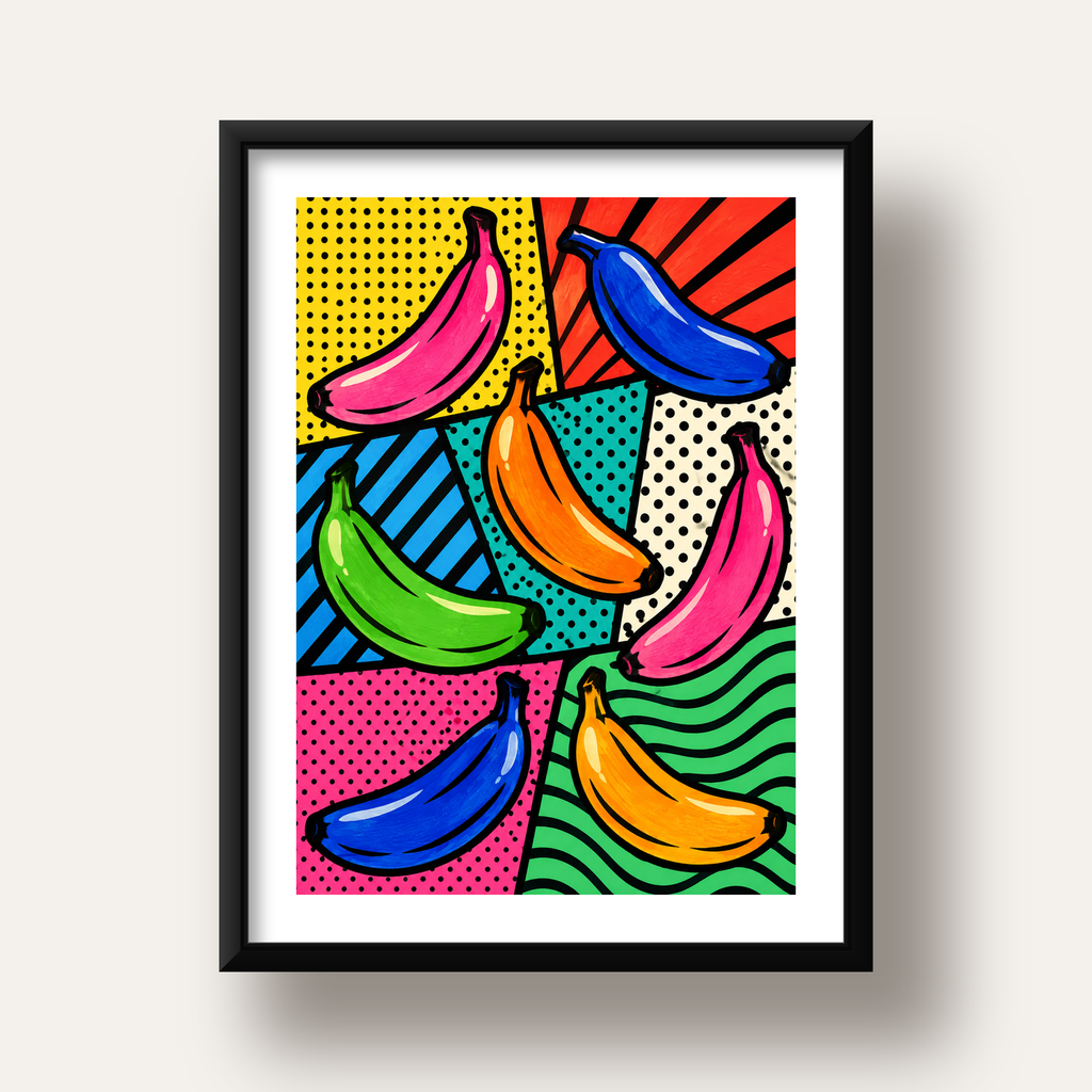Renkli Pop Art Muzlar Poster – Modern ve Canlı Duvar Dekoru — siyah derin çerçeveli paspartulu