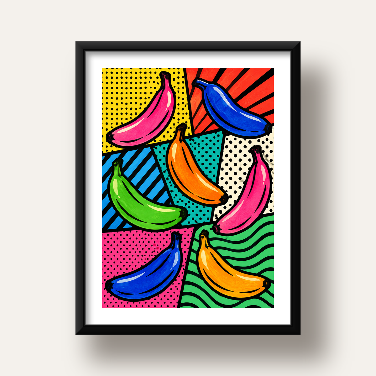 Renkli Pop Art Muzlar Poster – Modern ve Canlı Duvar Dekoru — siyah derin çerçeveli paspartulu